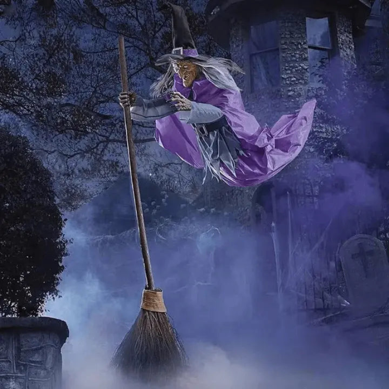 Decoración de Halloween de bruja voladora con sonido