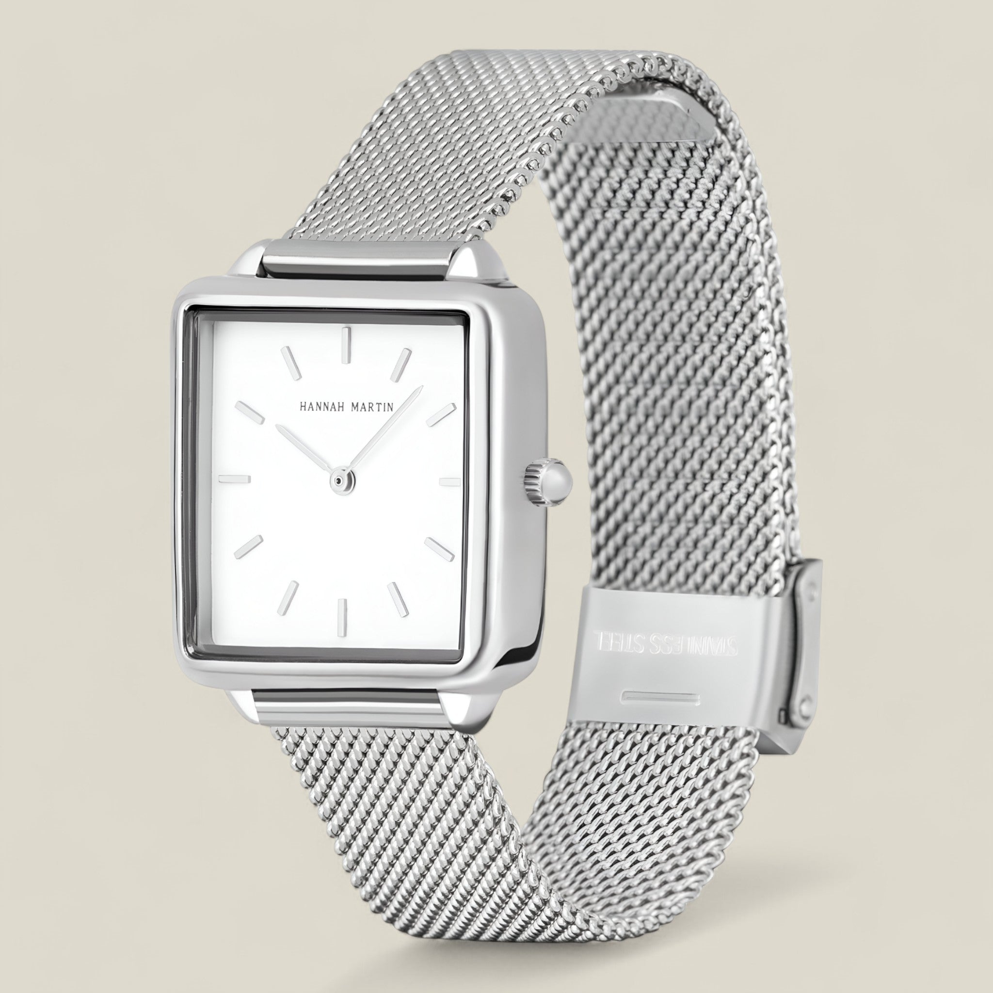 Naomi - Ceas minimalist pătrat cu curele din plasă și eleganță atemporală