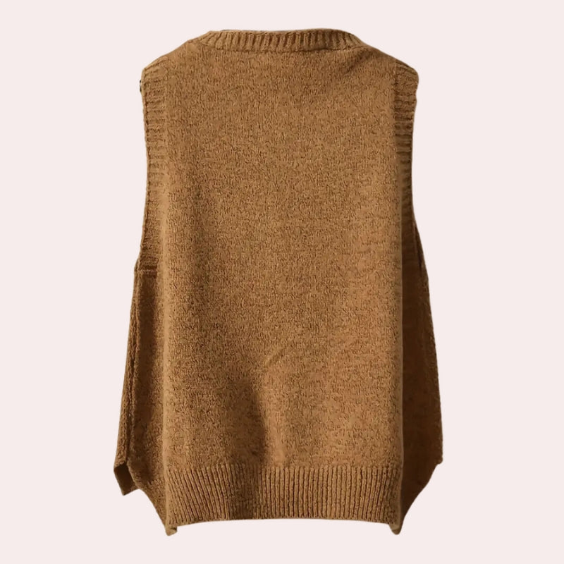 Amara - Gilet à col en V avec poche poitrine et design côtelé