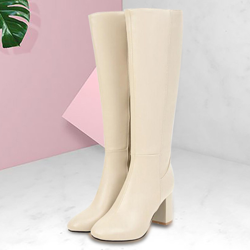 Lina – Stivali al ginocchio con zip laterale | Tacchi alti con suola antiscivolo | Comodi per uso quotidiano o casual | Taglie 36–48 | Nero, Beige, Marrone