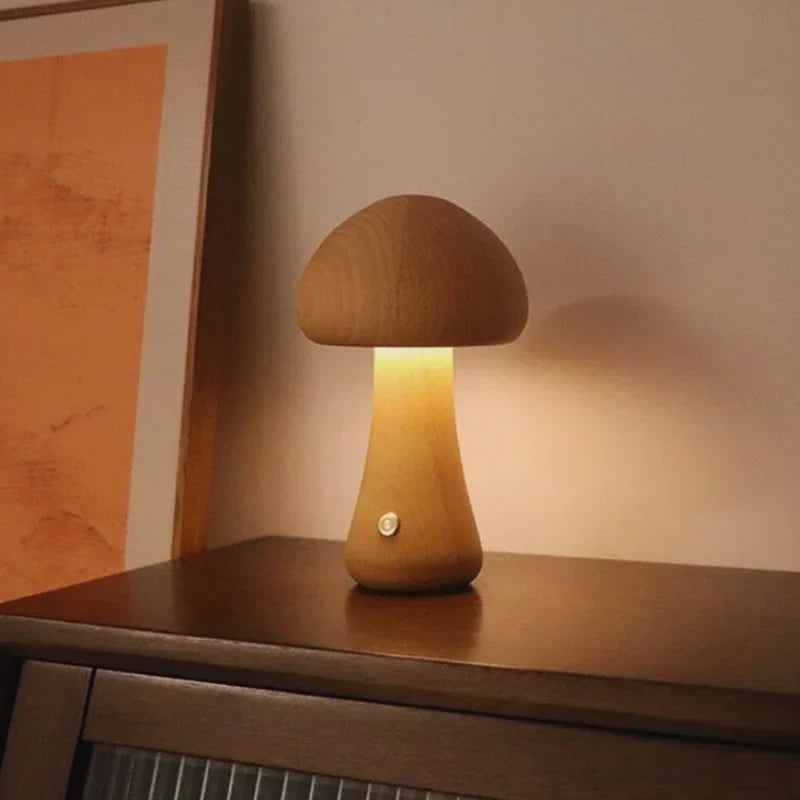 Mushwood - Lámpara de mesa de madera con diseño de seta