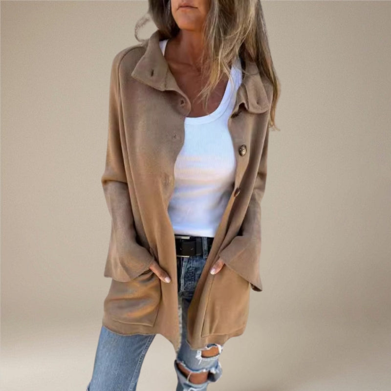 Victoria – Long Sleeve Loose-Fit Coat with Buttons and Pockets
