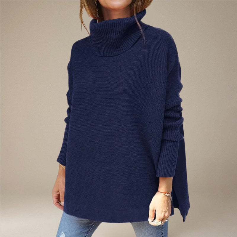 Rose – Pull à manches longues avec col roulé et coupe ample