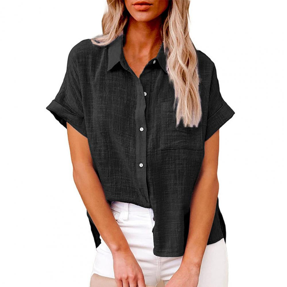 Sofia – Bluza casual largă cu mâneci scurte și nasturi