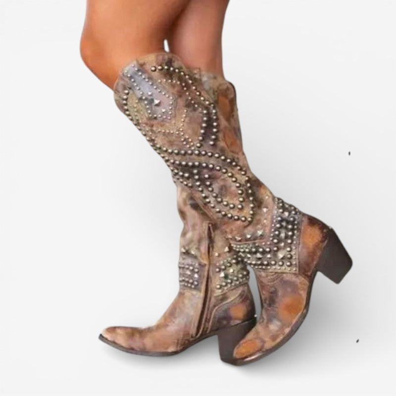 Harper - Knee High Boots with Decorative Beads Design