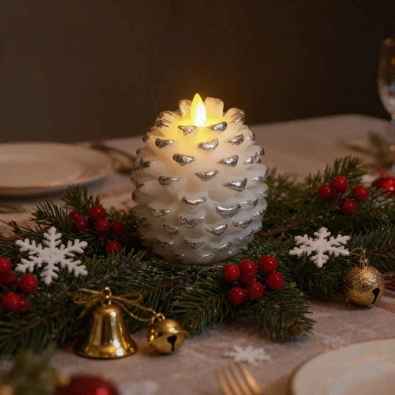 PineGlow - Lumânări decorative fără flacără, în formă de conuri de pin, cu efect de flacără LED