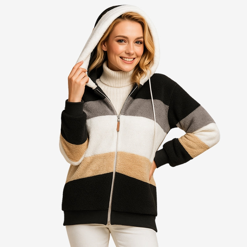 Quinn - Long sleeve zipper coat with adjustable hood