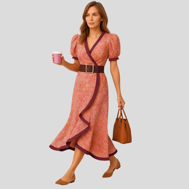 Sofia – Robe maxi à manches courtes avec ceinture à la taille
