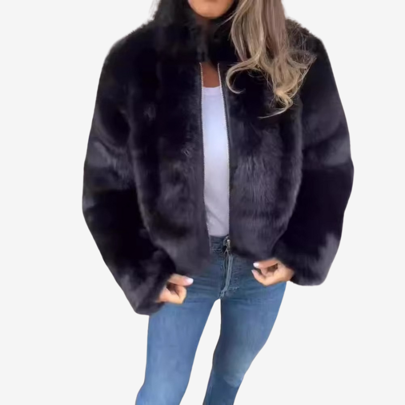 Selixia – Long Sleeve Coat with Zip Closure | Simple Casual Outer Layer | Faux Fur Construction | Sizes S–2XL | Brown, Black, Green, Blue, Red, Purple