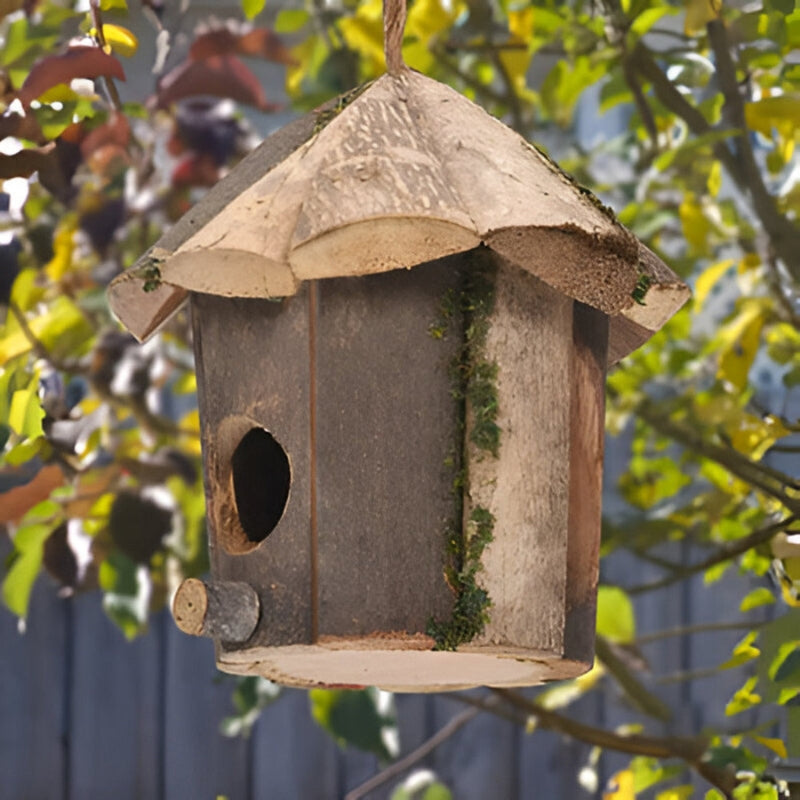 BirdHut - Căsuță pentru păsări în formă de colibă cu șnur de agățat pentru grădină