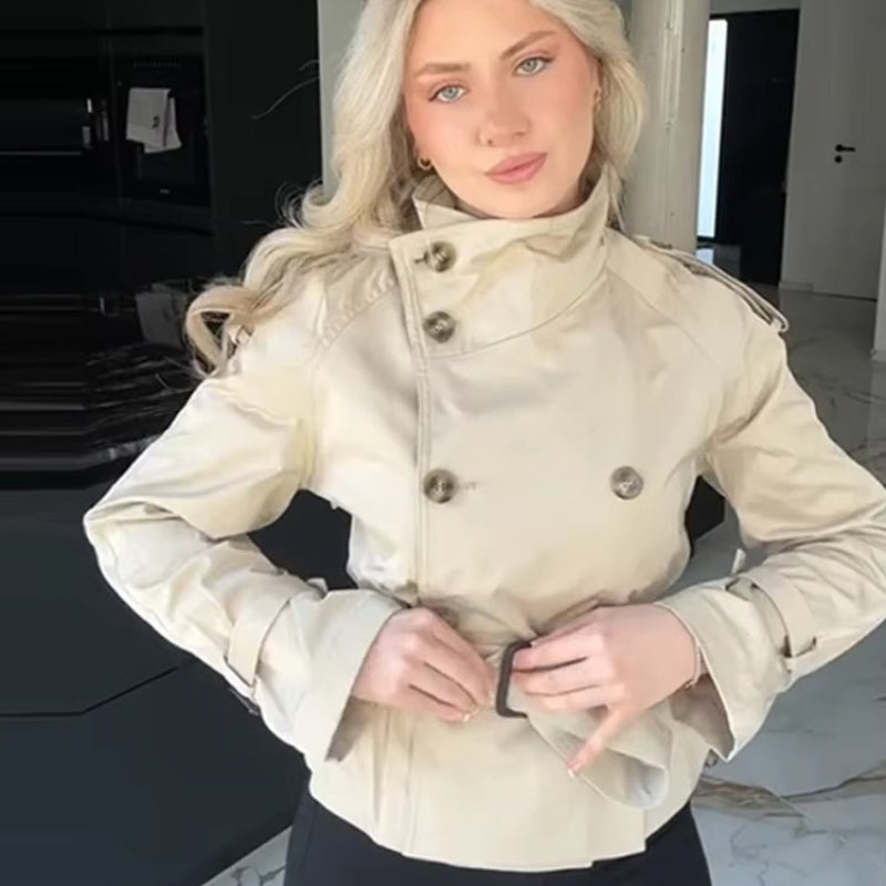 Scarlett - Kabát s dlouhým rukávem, páskem v pase a zapínáním na knoflíky