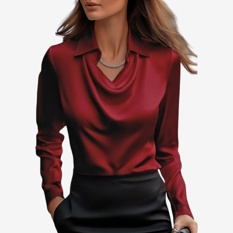 Womens Draped-Collar Long Sleeve Blouse
