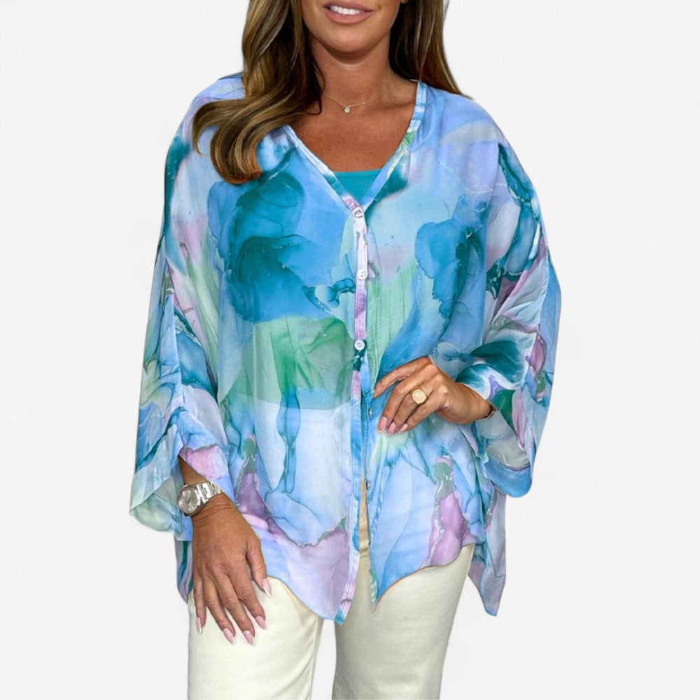 Fleur - Blouse imprimée à col en V et manches longues