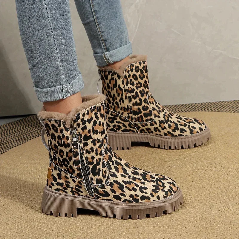 Grace – Bottes antidérapantes à imprimé léopard avec fermeture éclair