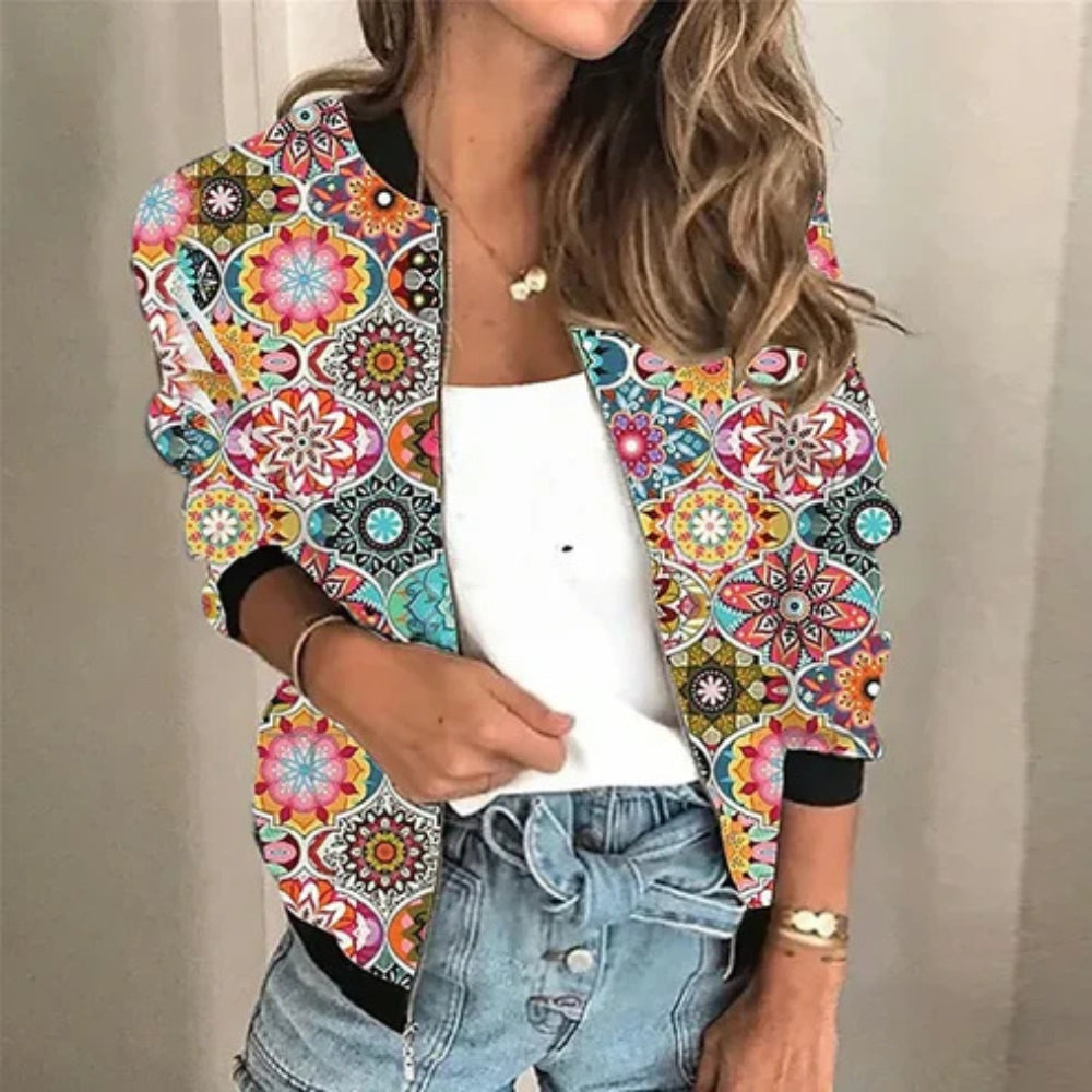 Evelyn – Veste stylée avec fermeture éclair et motifs imprimés