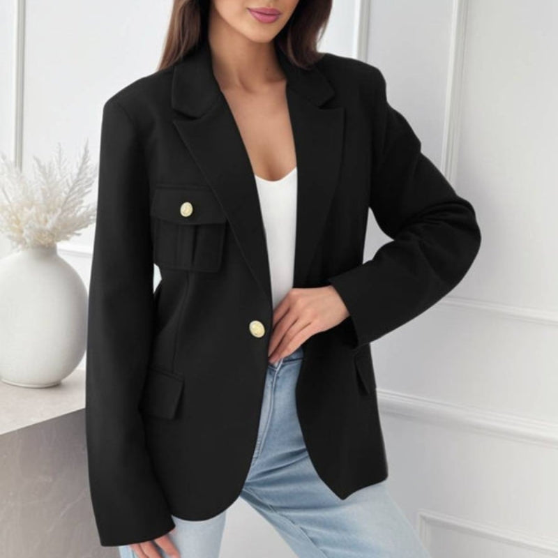 Daisy – Long Sleeve Lapel Collar Blazer with Buttons