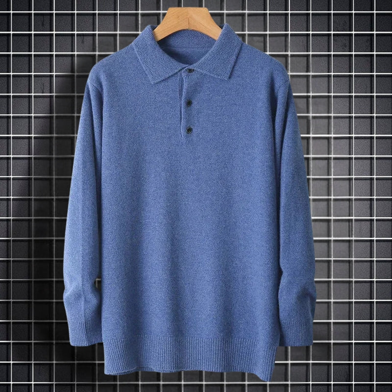Cassius – Long Sleeve Slim Fit Sweater With Button Collar