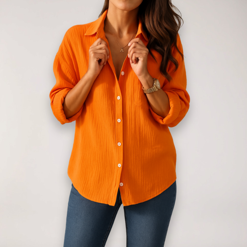 Women's Button-Front Blouse with Turn-Down Collar