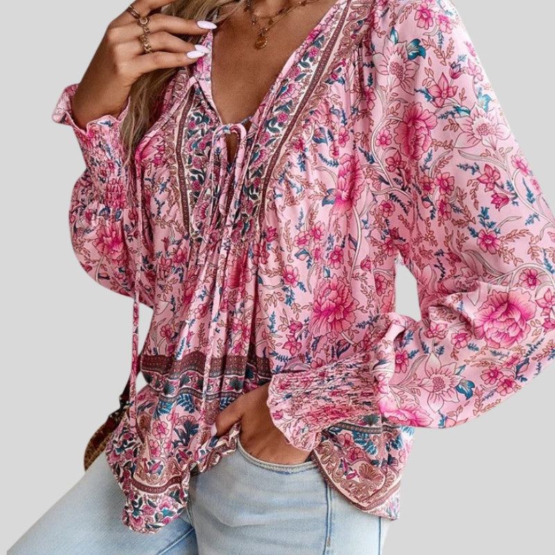Blouse à manches longues imprimé floral pour femme