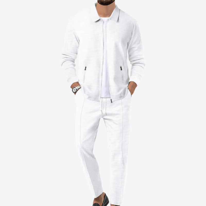 Dennis - Zestaw 2-częściowy: koszula na zamek i spodnie slim fit | Boczne kieszenie na górze i na dole | Rozmiary S–3XL | Kolory: Niebieski, Beżowy, Biały, Szary, Czarny