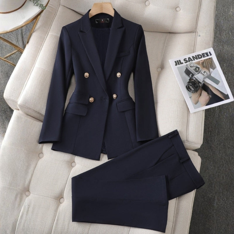 Completo Donna 2 Pezzi con Blazer e Tasche | Blazer con Chiusura a Bottoni + Pantaloni Slim Fit | Taglie S–4XL | Blu, Nero o Bianco