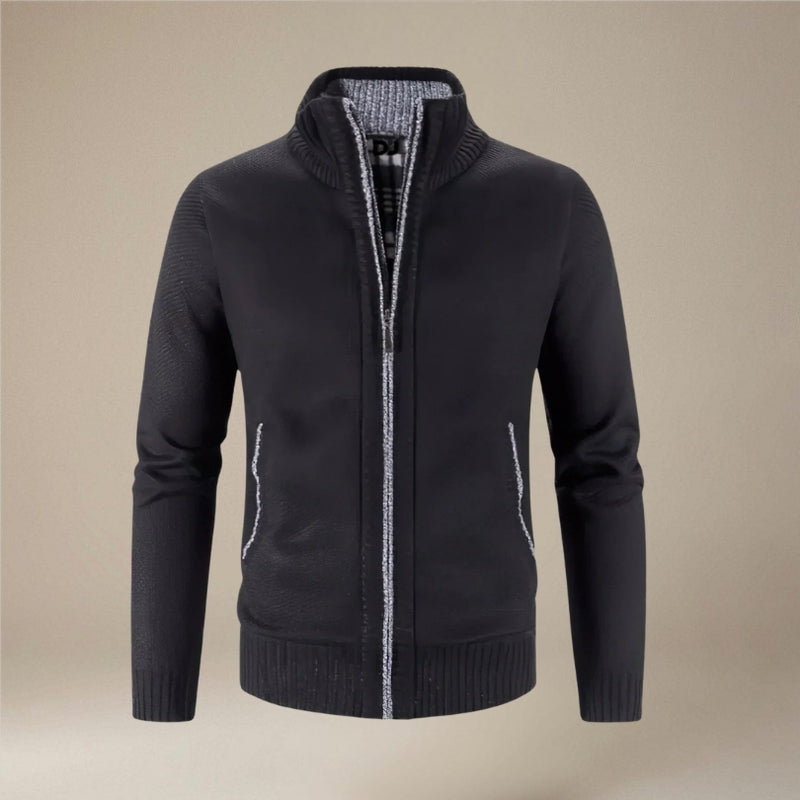 Andrew - Cardigan à manches longues avec fermeture éclair et col montant | Poches latérales et ourlet et poignets côtelés | Tailles S–2XL | Bleu, Gris, Rouge, Noir