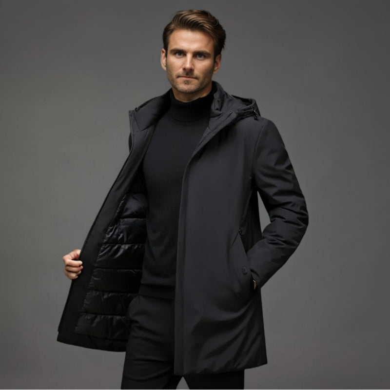 David - Jachetă matlasată cu glugă și închidere cu fermoar | Buzunare laterale pentru esențiale | Mărimi S–3XL | Negru, Gri