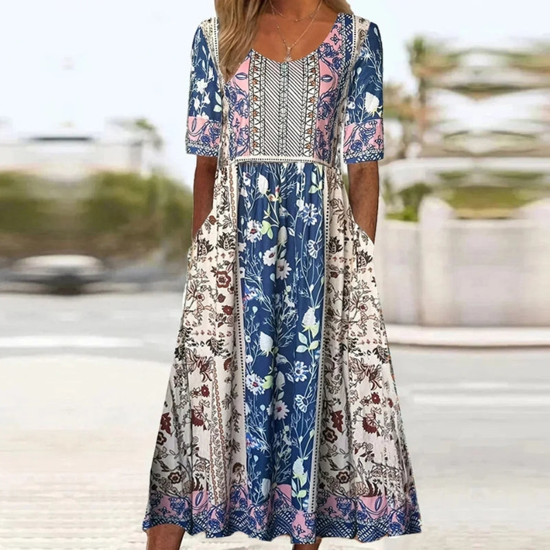 Women’s Square Neck Printed Midi Dress