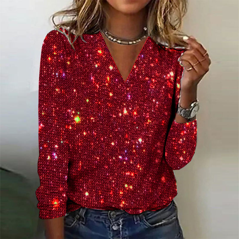Blusa a maniche lunghe con scollo a V e finitura scintillante
