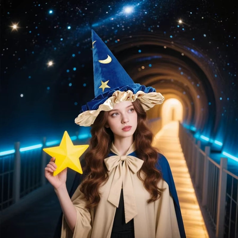 Elara - Halloween Witch Hat – Pointed Top with Wide Brim (Blue)