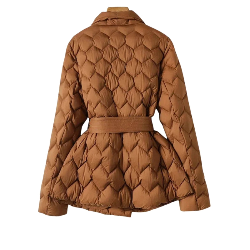 Penelope – Veste Matelassée à Carreaux avec Ceinture et Fermeture Croisée
