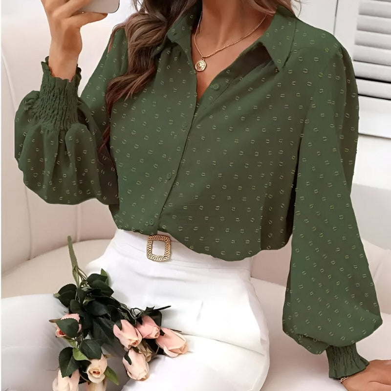 Bonnie – Blouse à manches lanterne, fermeture à boutons et col à revers