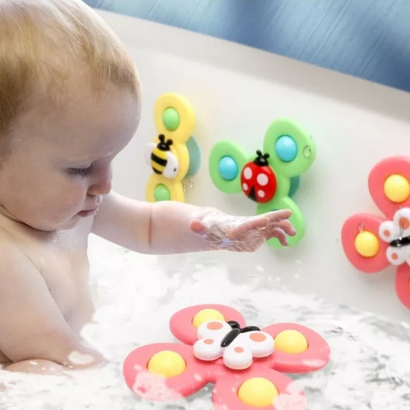 SpinSplash – Giocattolo interattivo da parete per il bagno con elementi rotanti a ventosa