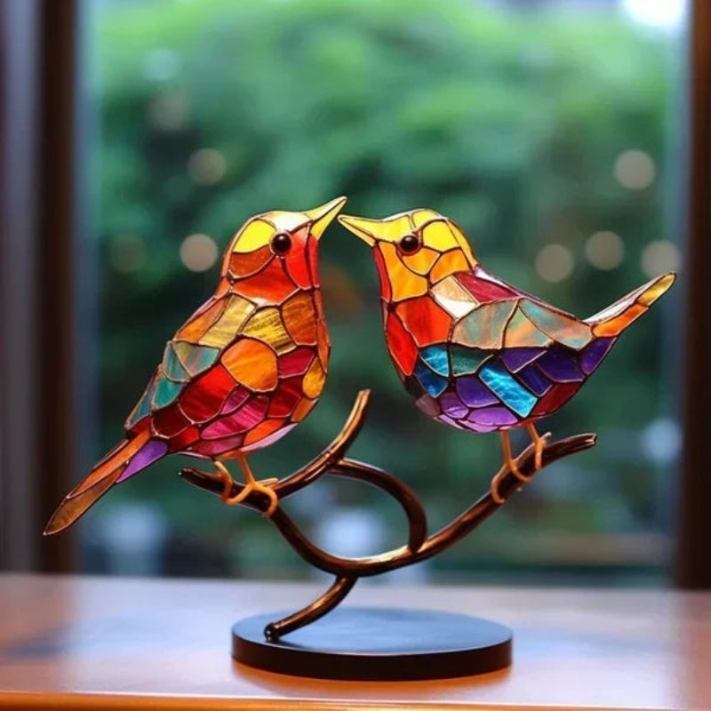 FeatherArt – Scultura doppia faccia di uccello per decorazione da scrivania