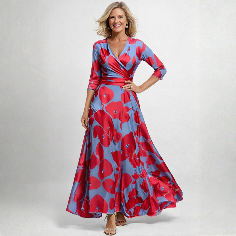 Women's Floral Maxi Dress with V Neck