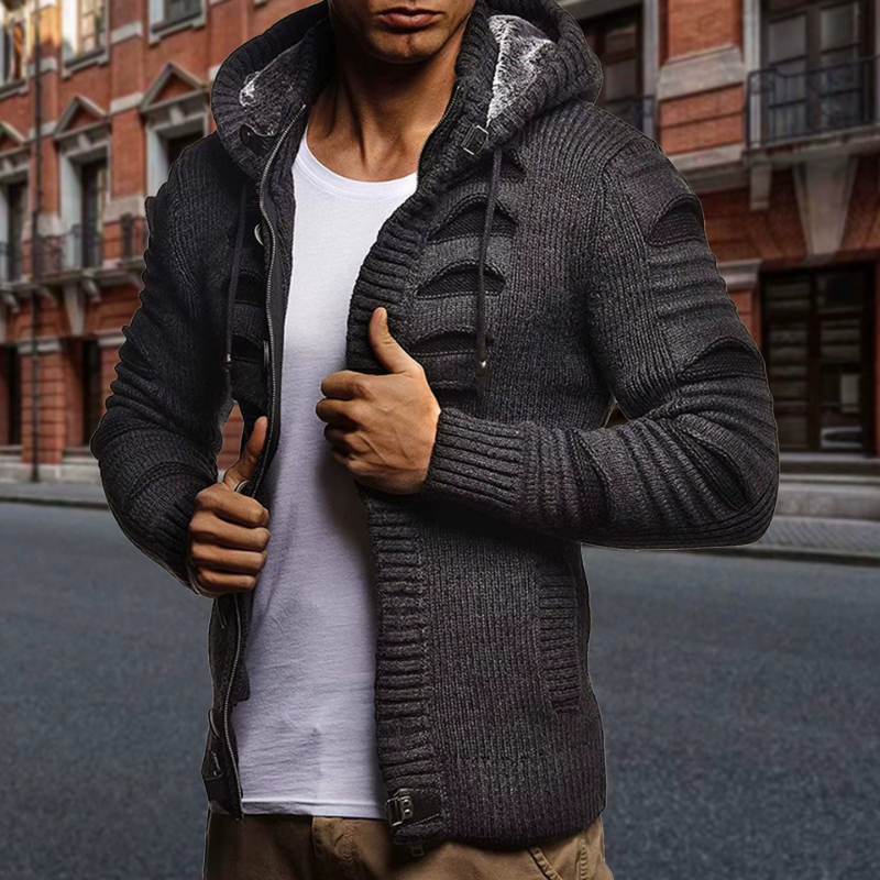 Mark - Long Sleeve Hooded Cardigan with Button Closure