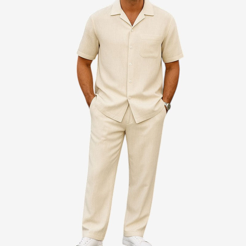 Men's 2 Piece Set with Button Shirt and Wide Leg Trousers