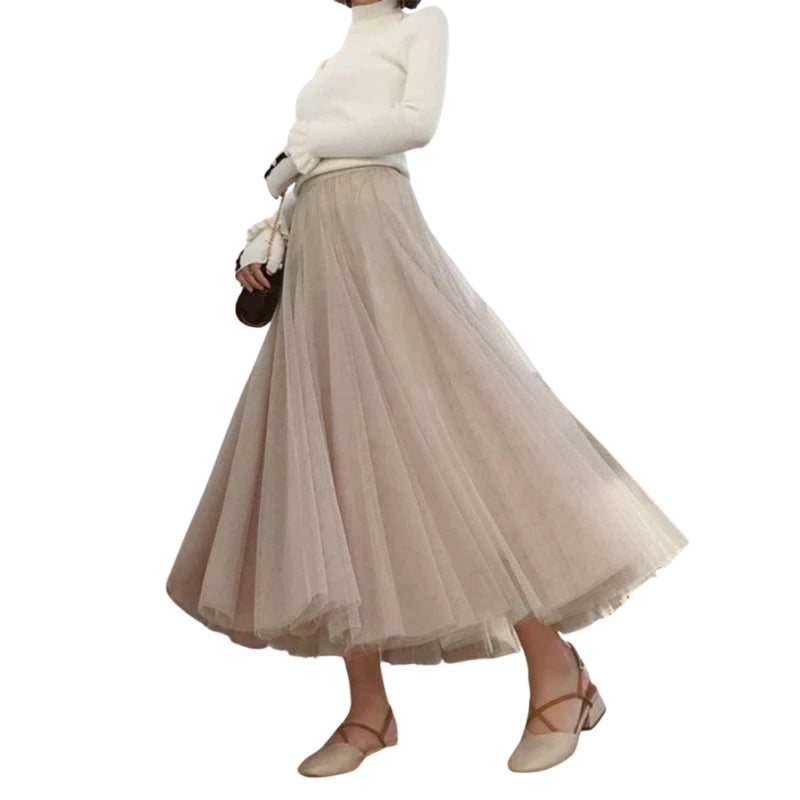 Elara - Mid-Calf Skirt with High Waist and A-Line Silhouette