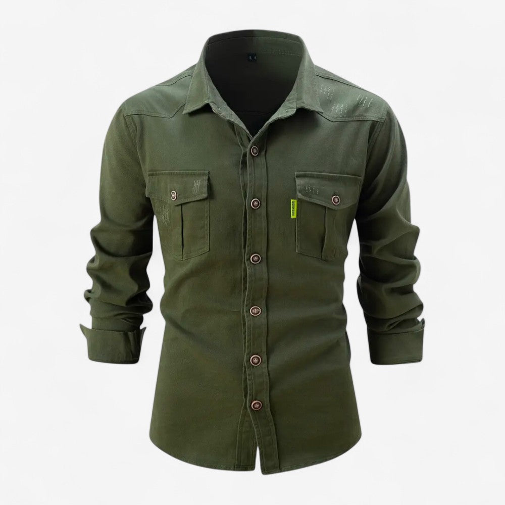 Frank - Chemise à manches longues avec détails usés et poches poitrine