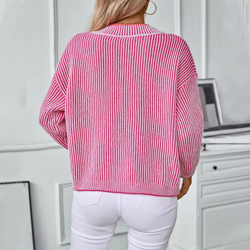 Rosie – Sweter w paski z długim rękawem i dekoltem w serek