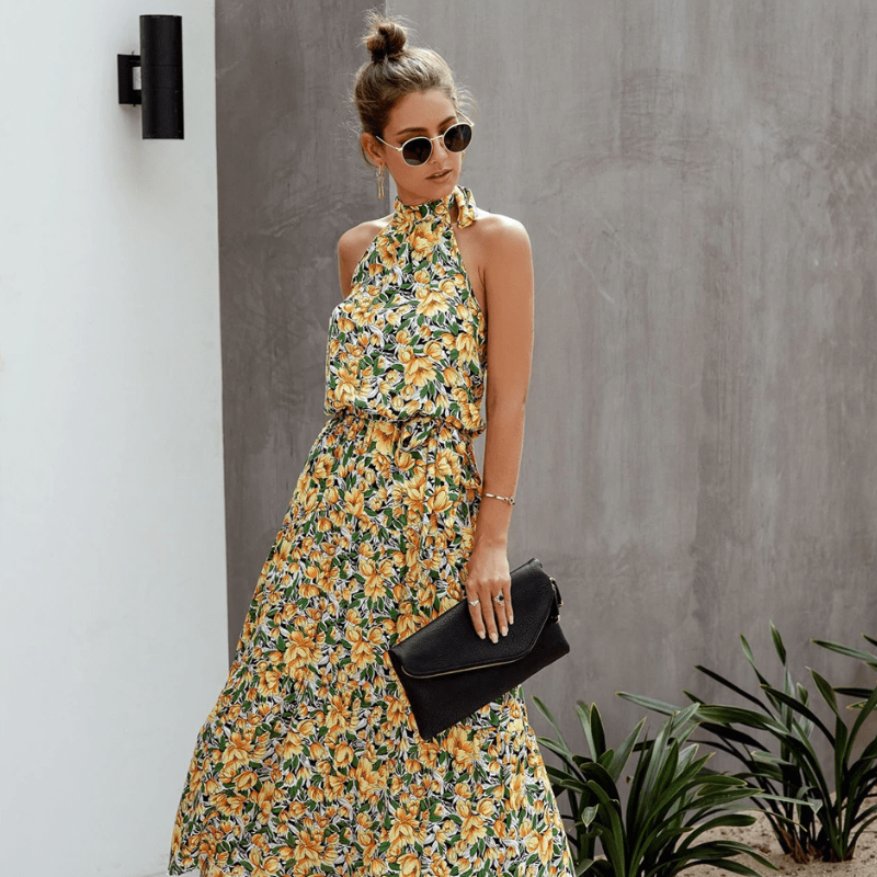 Hailey – Sukienka maxi bez rękawów z kwiatowym nadrukiem