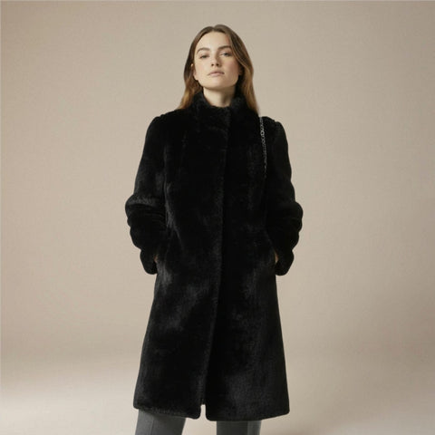 Freya – Manteau long doublé en fausse fourrure avec poches et manches longues