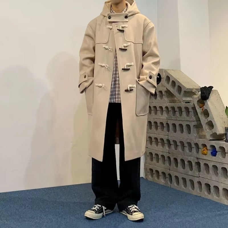 Roland - Long sleeve mid length coat with hood and pockets