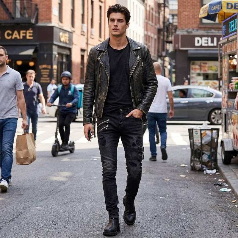 Denimly - Skinny Distressed Jeans with Zipper and Buckle Details