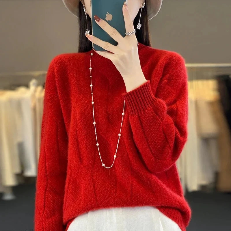 Alara – Maglione a maniche lunghe con vestibilità ampia | Collo mezzo alto per comfort accogliente | Silhouette rilassata per stratificazione casual | Taglie S–5XL | Arancione, Bianco, Kaki, Nero, Rosso, Beige