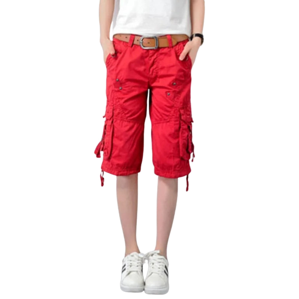 Alayna - Cargo shorts with mid-rise waist, button closure, and functional pockets