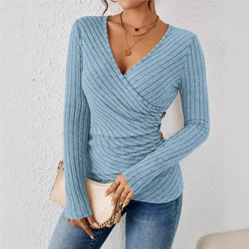 Sophia – Dopasowany sweter z długim rękawem i dekoltem w serek