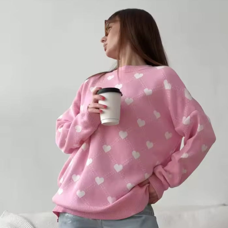 Brigitte - Maglione oversize a manica lunga con motivo stampato a cuore