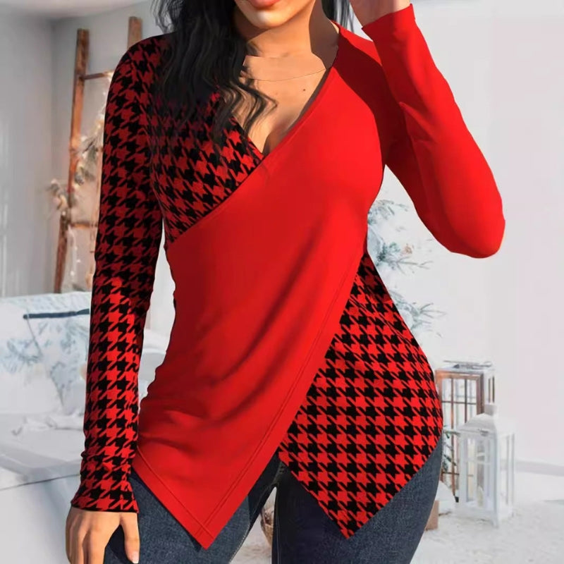 Cyra – Blouse à manches longues, col en V et coupe slim