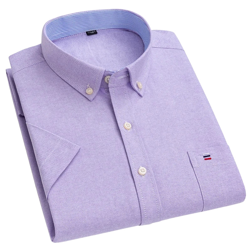 Alexander - Checked and striped button-down shirt with short sleeves